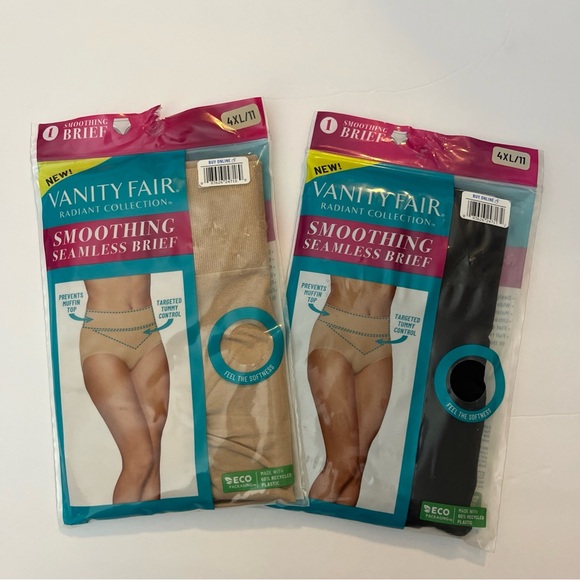 Vanity Fair Women’s Smoothing Seamless Panty Briefs 4XL/11 Black/Beige 2-Pairs - Picture 1 of 14